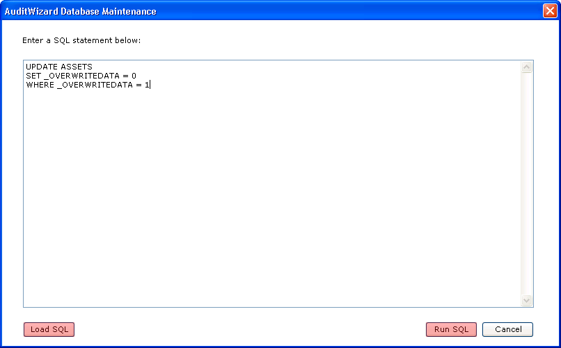 Use the AuditWizard Database Maintenance dialog to run custom SQL queries.